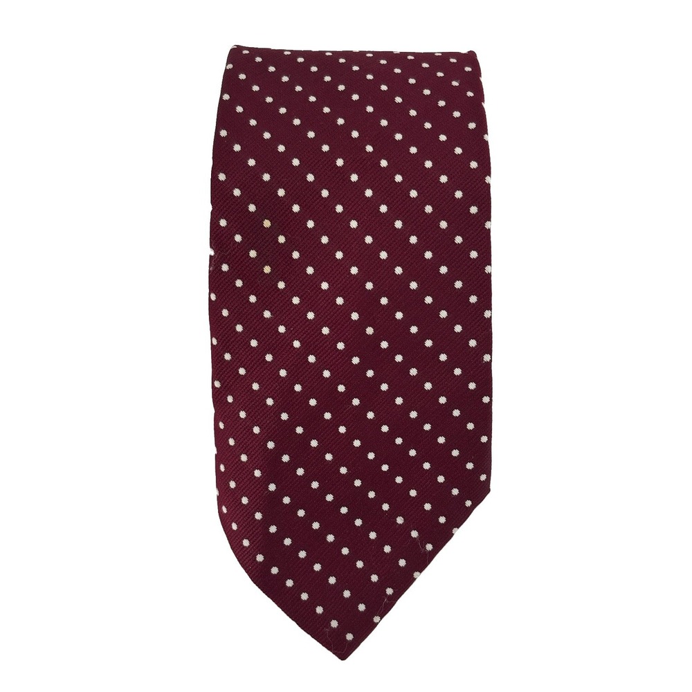 Vintage Sears Mens Store 70s Wide Necktie Maroon White Polka Dot Retro USA